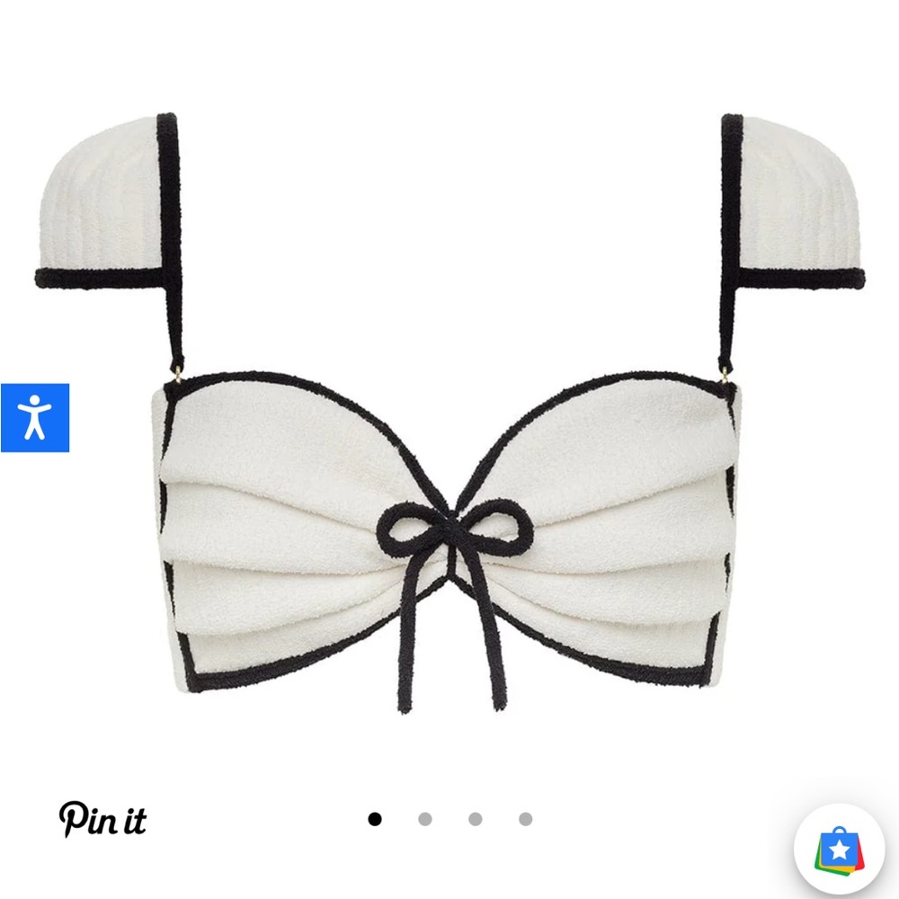 Montce x Olivia Culpo Cream Black Binded Terry Rib Cabana Bows Bikini Top